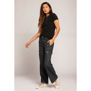 NWOT women's‎ Current Eliot THE KICKSTART CARGO PANT Wide Leg High Rise Black